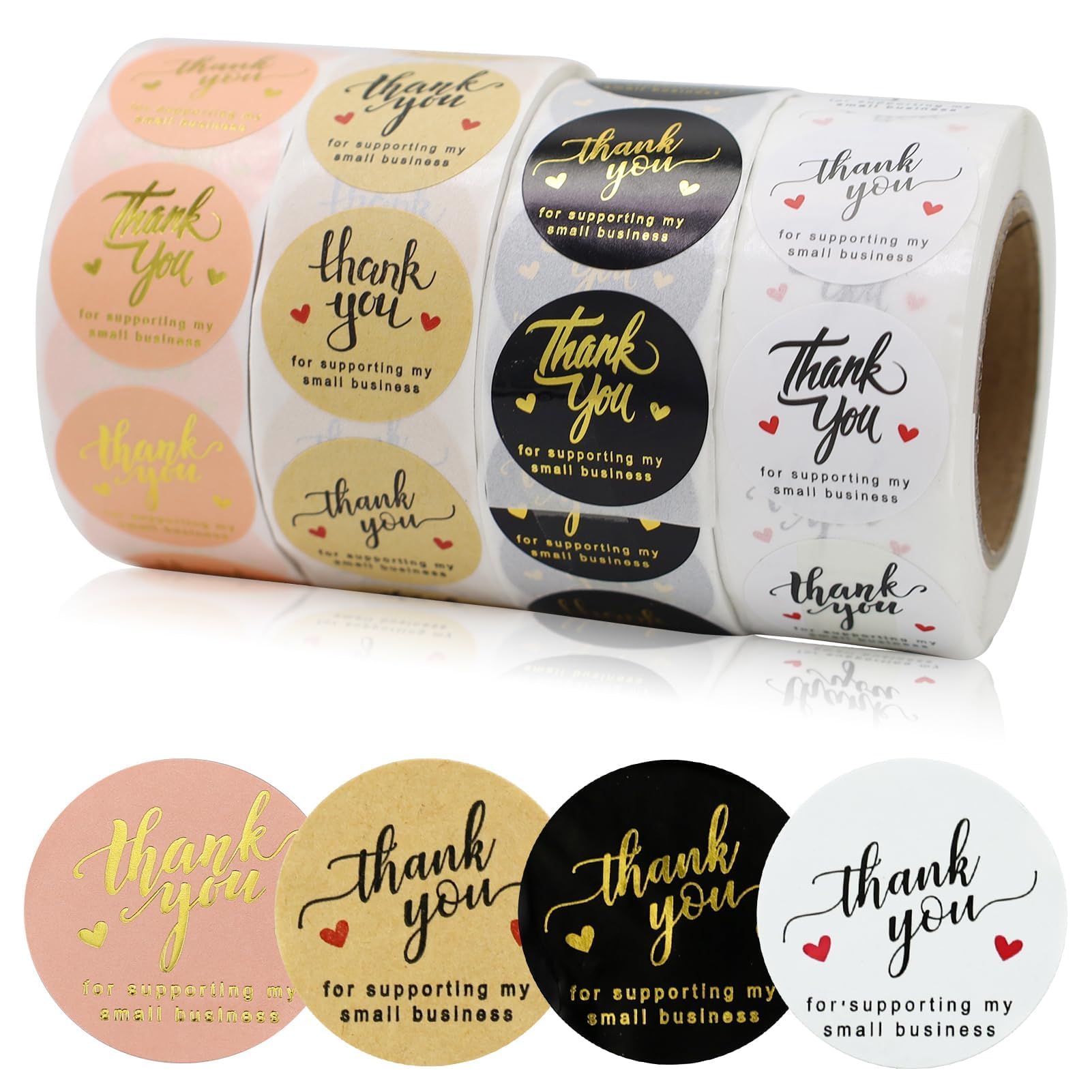 4 Roll / 2000 Pcs 1 Inch Thank You Stickers, Thank You for Supporting My Small Business Stickers, Round Sticker for Party Bags, Envelope Seals, Gift Labels, Wedding Stickers, Small Business Supplies