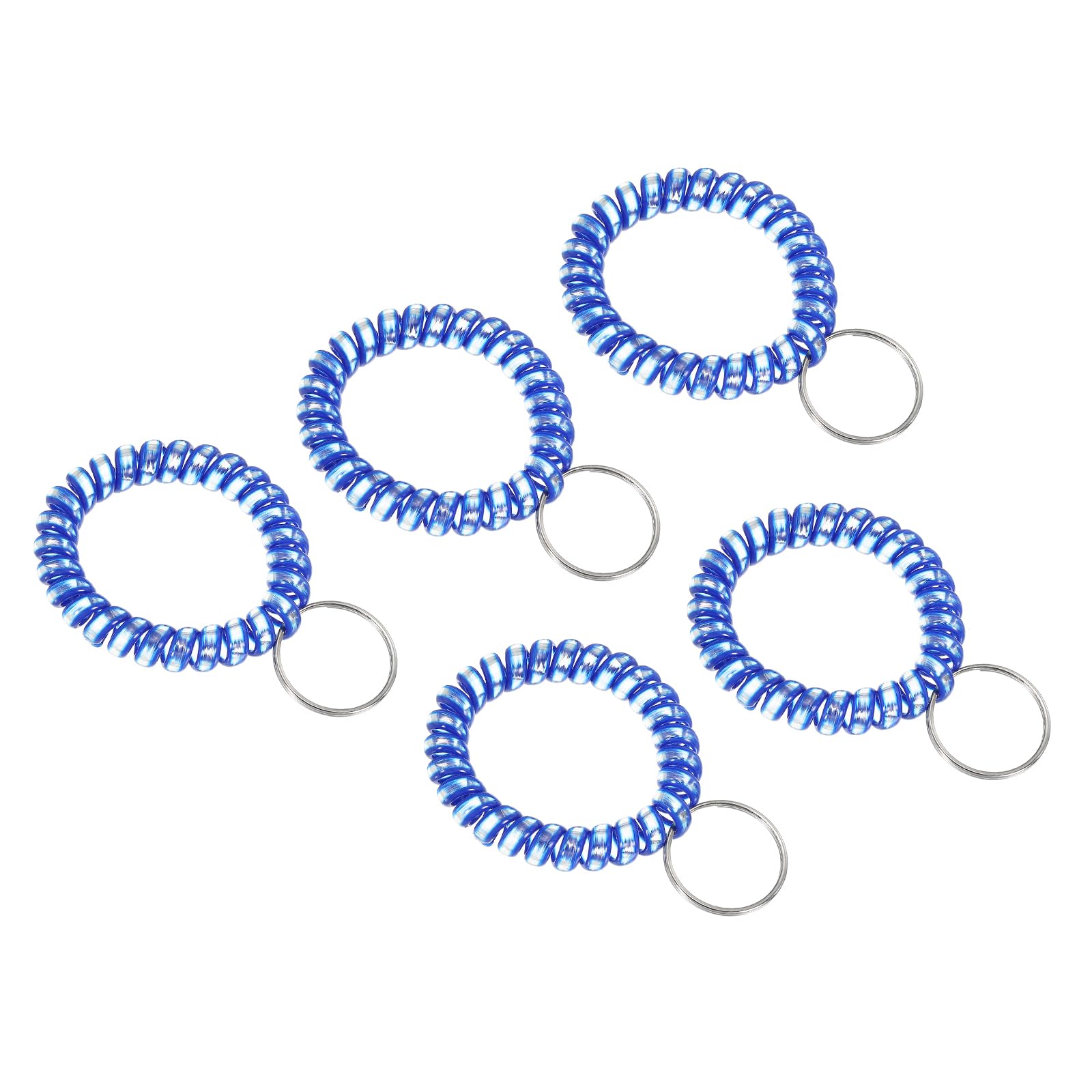 PATIKIL Stretchable Wristband Wristlet Keychain, 5 Pack TPU Spiral Wrist Coil Key Ring Holder for Outdoor Sport Gym Pool Sauna ID Badge, Clear Sapphire Blue