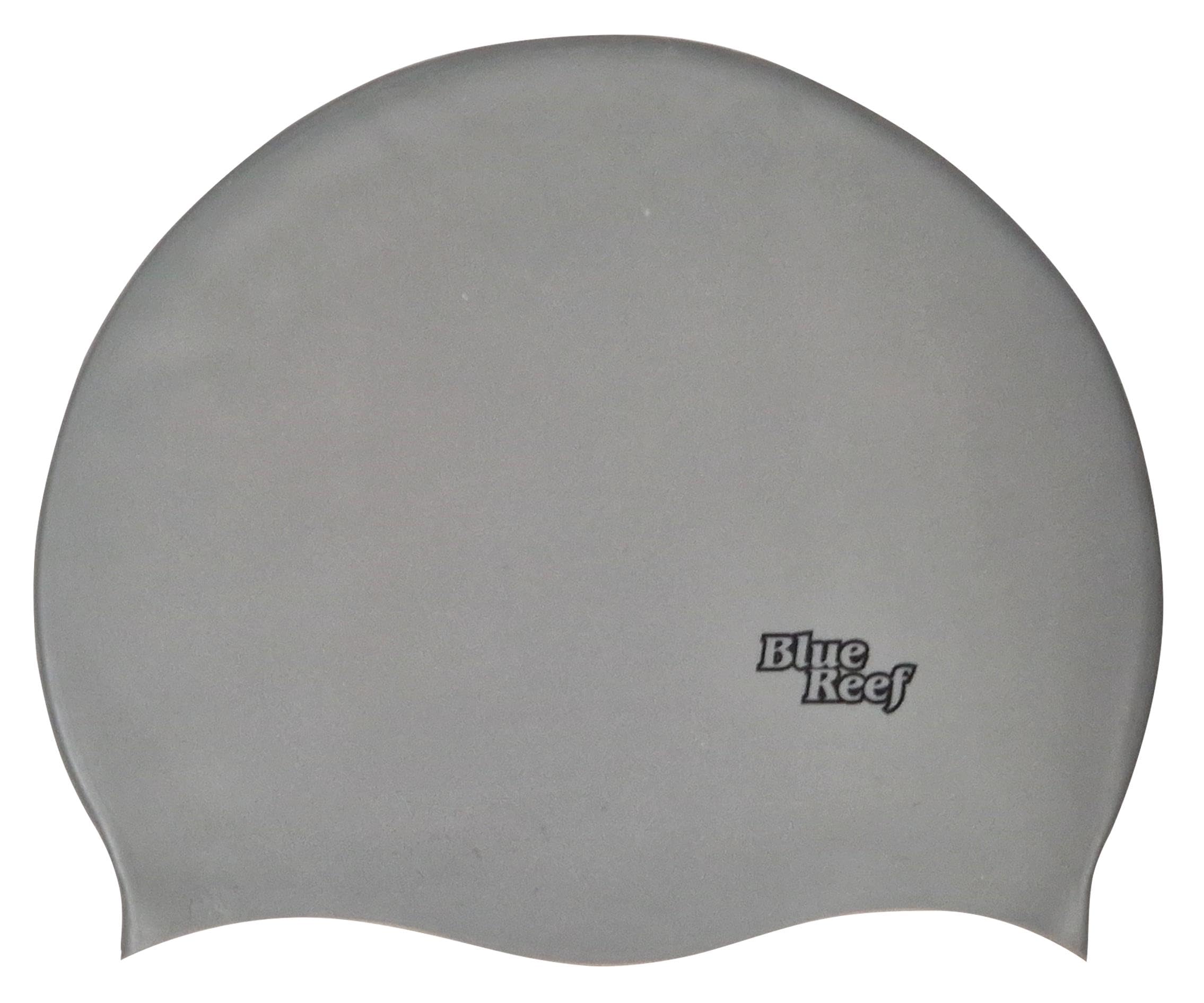 Blue Reef Stretchy Silicone Unisex Women Men One Piece Swimming Hat Swim Cap Plain Branded Fluo Dark Classic Colours One Size Adults 8+ Years Easy Pull On Swim Hat (Silver)