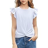 Arshiner Girls Shirt - Short-Sleeve Twist Front T-Shirt for Girls with Cute Flying Sleeves - Summer Blouse Tunic Tee Tops
