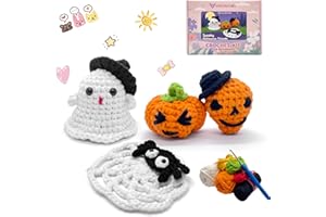 LOLCROCHET Crochet Kit for Beginners, Learn Crochet Halloween Kit, Include Video Tutorial & Manual, Easy Knitting Yarn for Adult & Kid 12+, DIY Holiday Gift Idea(4pcs Pumpkin Ghost & Spider)