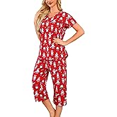 ENJOYNIGHT Womens Pajama Sets Cotton Summer Pjs Tops with Capri Pants Sleepwear