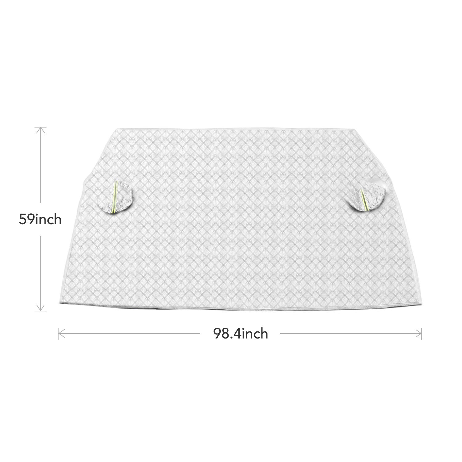 Windshield Snow Cover Windscreen Ice Cover with Rearview Mirror Protector Windshield Guard Extra Large Half Car Cover with Hook and Straps All Weather Auto Sun Shade Fit Most Car Truck SUV Van Sedan