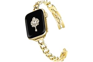 Newlibery Slim Gold Band for Women Feminine Elegant Compatible with Apple Watch 38mm 40mm 41mm 42mm (S10/11) Adjustable Metal Strap Dressy Chain Bracelet for iWatch Series 11/10/9/8/7/6/5/4/SE/3/2/1