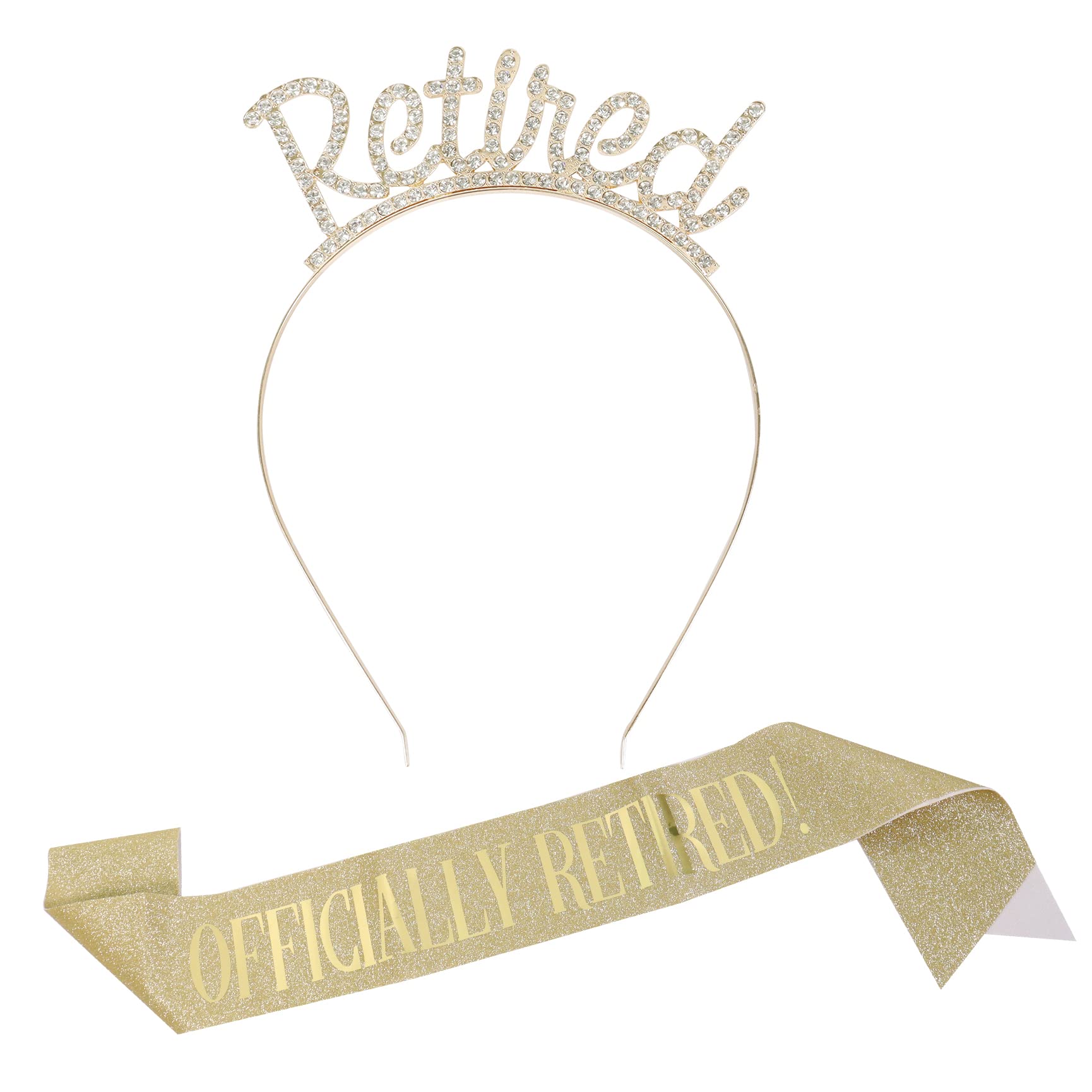 Qaziuy Retirement Tiara and Sash,Officially Retired Sash & Rhinestone Tiara for Women Retirement Party Decorations Supplies