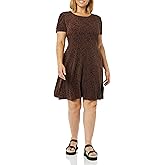 Amazon Essentials Women's Gathered Short Sleeve Crew Neck A-line Dress (Available in Plus Size)