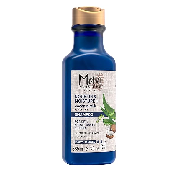 MAUI MOISTURE NOURISH & MOISTURE + COCONUT MILK SHAMPOO TO HYDRATE AND DETANGLE CURLY HAIR, LIGHTWEIGHT DAILY MOISTURIZING SHAMPOO, VEGAN, SILICONE & PARABEN-FREE, 13 FL OZ