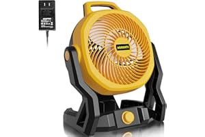 AODERTI Battery Operated Fan for Dewalt 20V Max Battery, Cordless Camping Fan, Highest 650 CFM with AC Adapter, Variable Speed Battery Powered Fan, Low Noise Jobsite Fan, Hook for Hanging (Bare Tool Only)