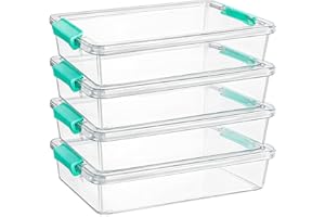 4 Pack Plastic Storage Bins with Lids, 6 Qt Clear Sensory Bins Stackable Craft Storage Container for Home Office Supplies (14