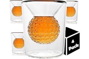 Golf Ball Shot Glass Set Funny Handmade Golf Gifts for Men - 2 oz Double Walled Glasses with 3D Shape Golf Ball Inside for Te