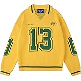 Aelfric Eden Graphic Polo Sweater Women Oversized V Neck Knit Sweaters Y2k Long Sleeve Pullover Vintage Number Sweater Tops