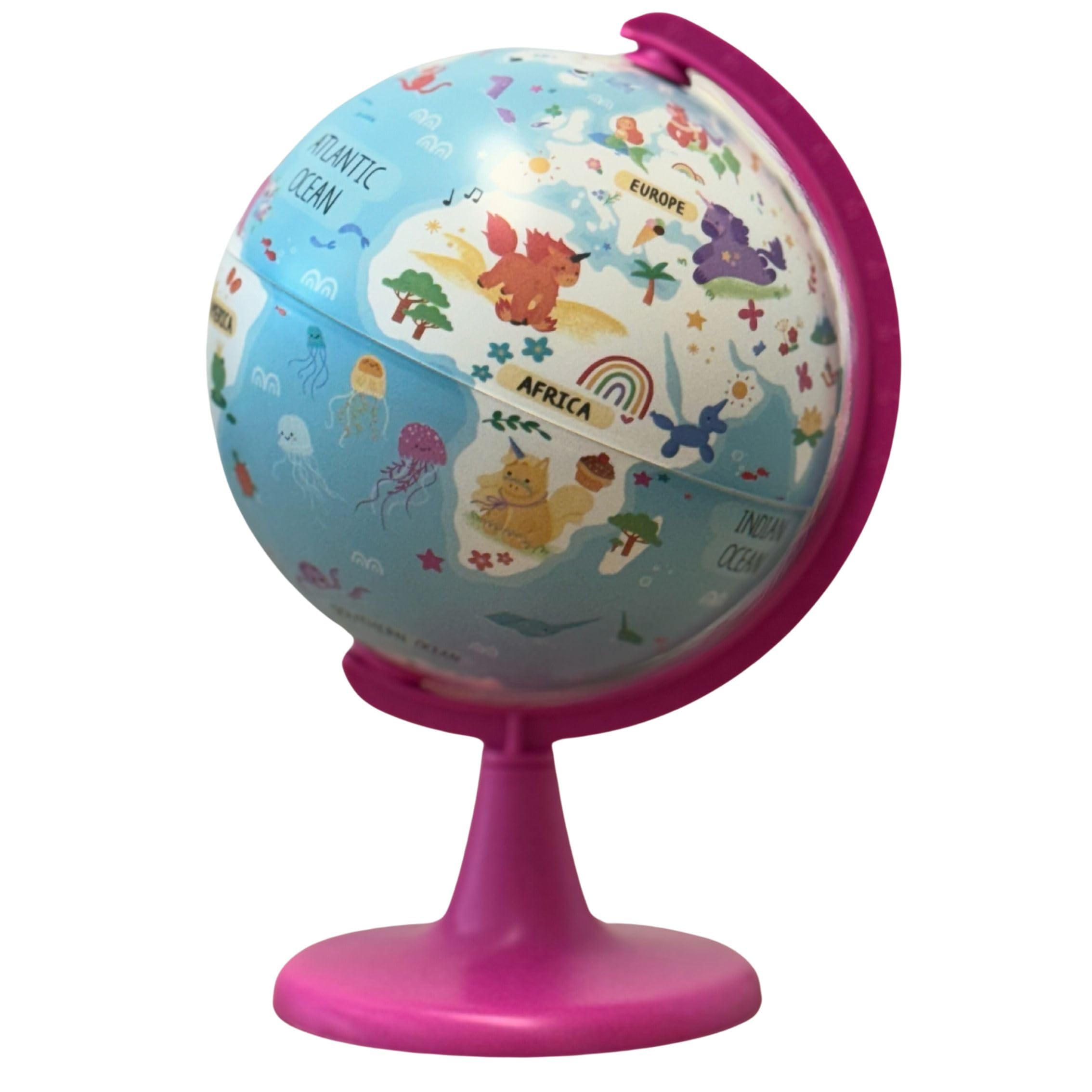 TOPGLOBE 15CM Globe “Unicorn Adventure” with 54pcs Puzzles. Rotating, Spinning, Playing, Finding Out About Unicorns and Countries on the Earth
