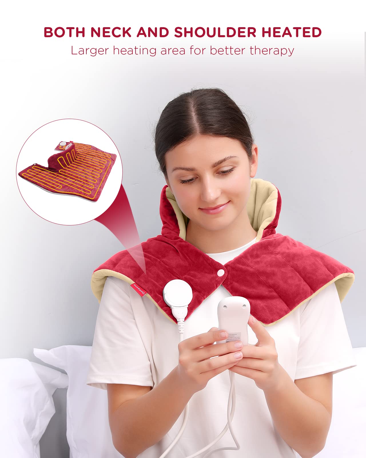 Heating Pad for Neck and Shoulders and Back, Comfytemp Weighted Electric Heat Pad for Pain Relief, 2.6lb Large Heated Wrap, 9 Heat Settings, 11 Auto-Off, Women Men Birthday Gifts Red