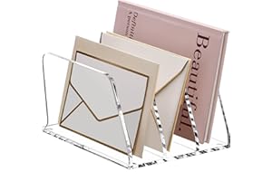 SANRUI Acrylic Desk File Sorter Organizer Holder, 3-Section Clear Vertical Letter File Folder Rack, Notebook Magazine Desktop