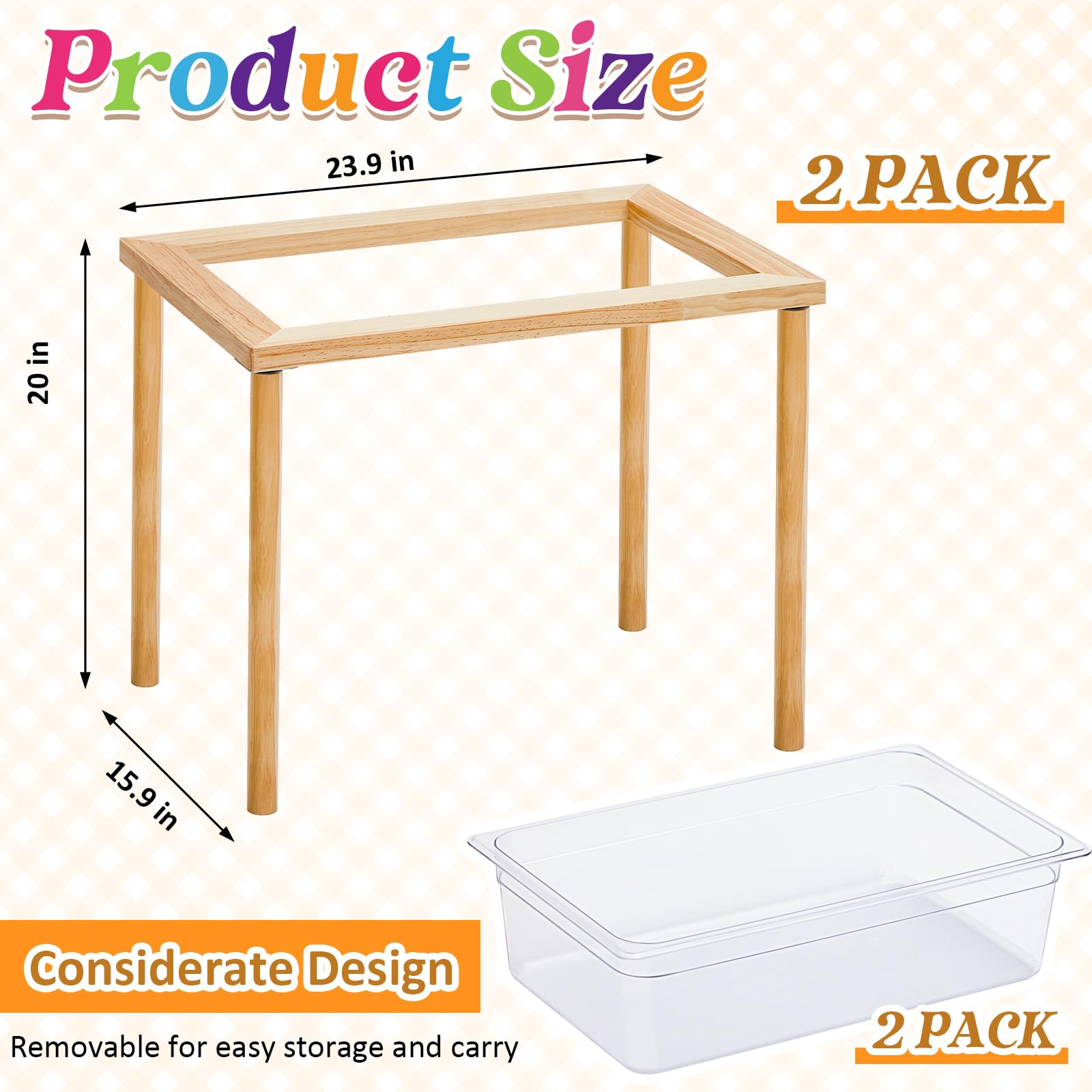 Uiifan 2 Sets Wood Sensory Sand Water Table 20 Inch High Kid Activity Table for Kids Toddlers Preschool Classroom Gift(Wood Color)