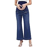 POSHGLAM Women's Maternity Jeans Straight Leg 30'' Over Belly Comfy Stretch Denim Pants, S-XXL