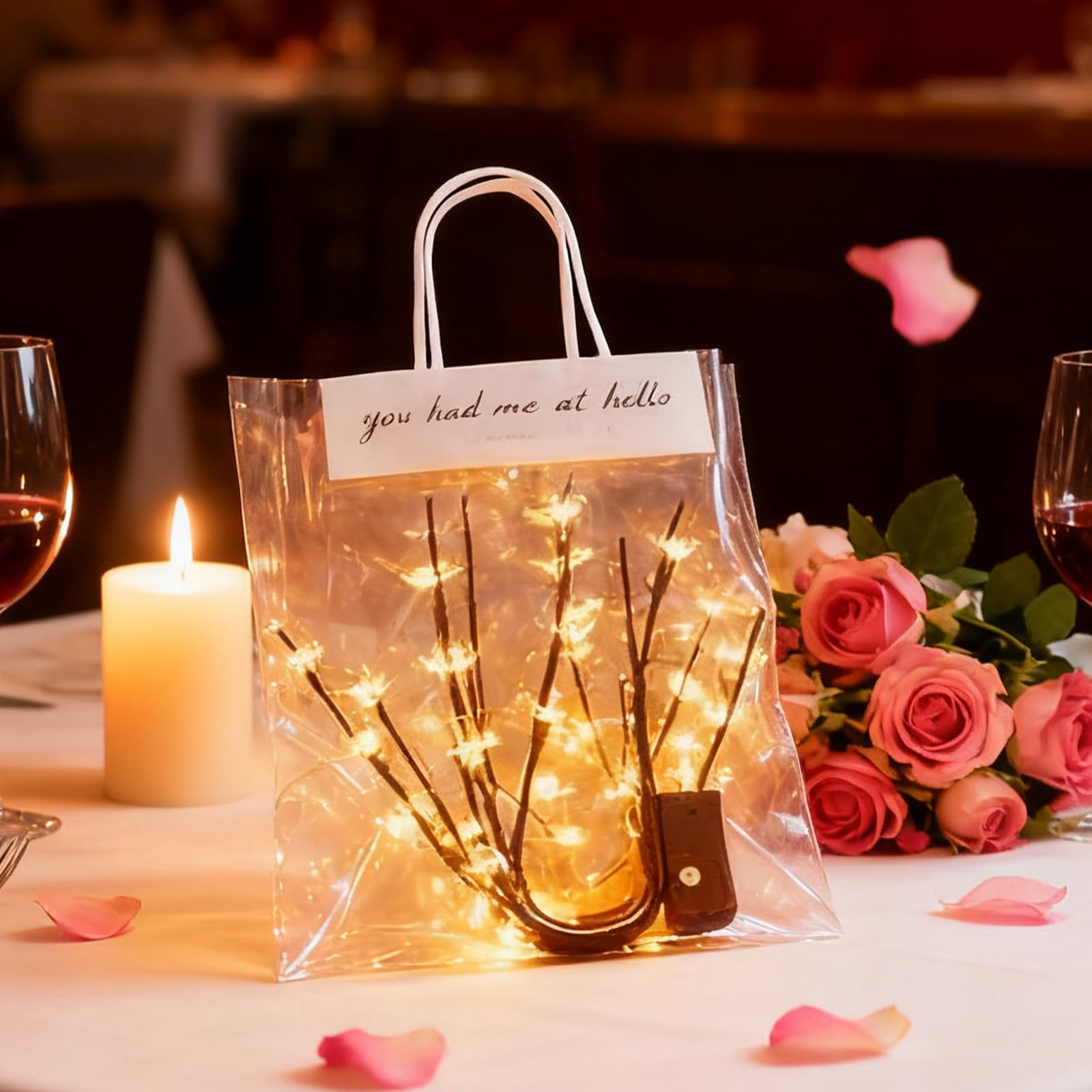 Photo 1 of 3Pack Battery Lighted Cherry Blossom Branches Lights with Clear Plastic Bag for Hanging Decor, 27.5inch 60 LED Flower Lamp Twig Sticks for Vase Filler of Home Christmas Valentines Day Decoration