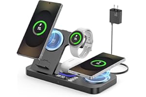 YiJYi 2026 Magnetic Wireless Charger for Samsung, 6 in 1 Charging Station,30W Dual Wireless Charger Phone with Clock & 7-Color Night Light,for Samsung S25,for Galaxy Buds for Samsung Galaxy Watch