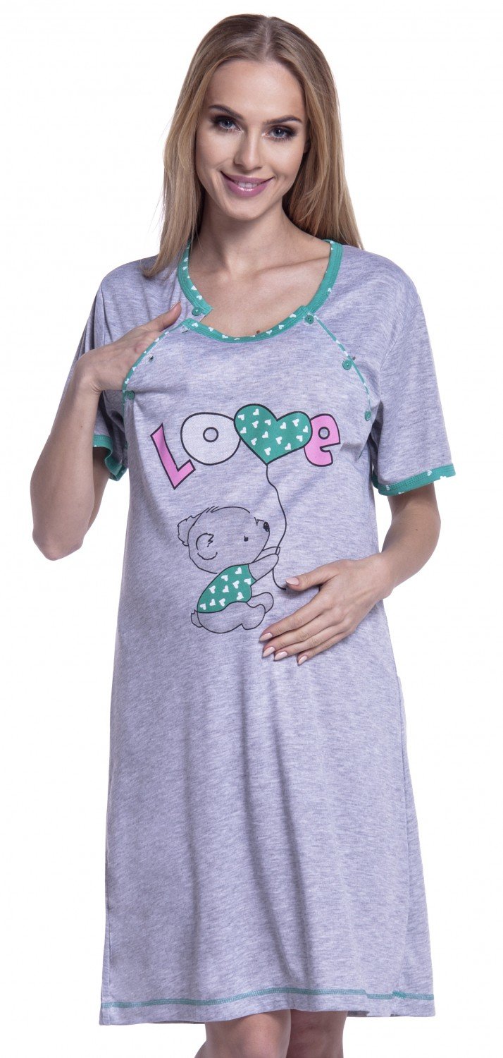 HAPPY MAMA. Women's Maternity Nursing Breastfeeding Nightdress Shirt Gown. 141p (Green, UK 8/10, S)