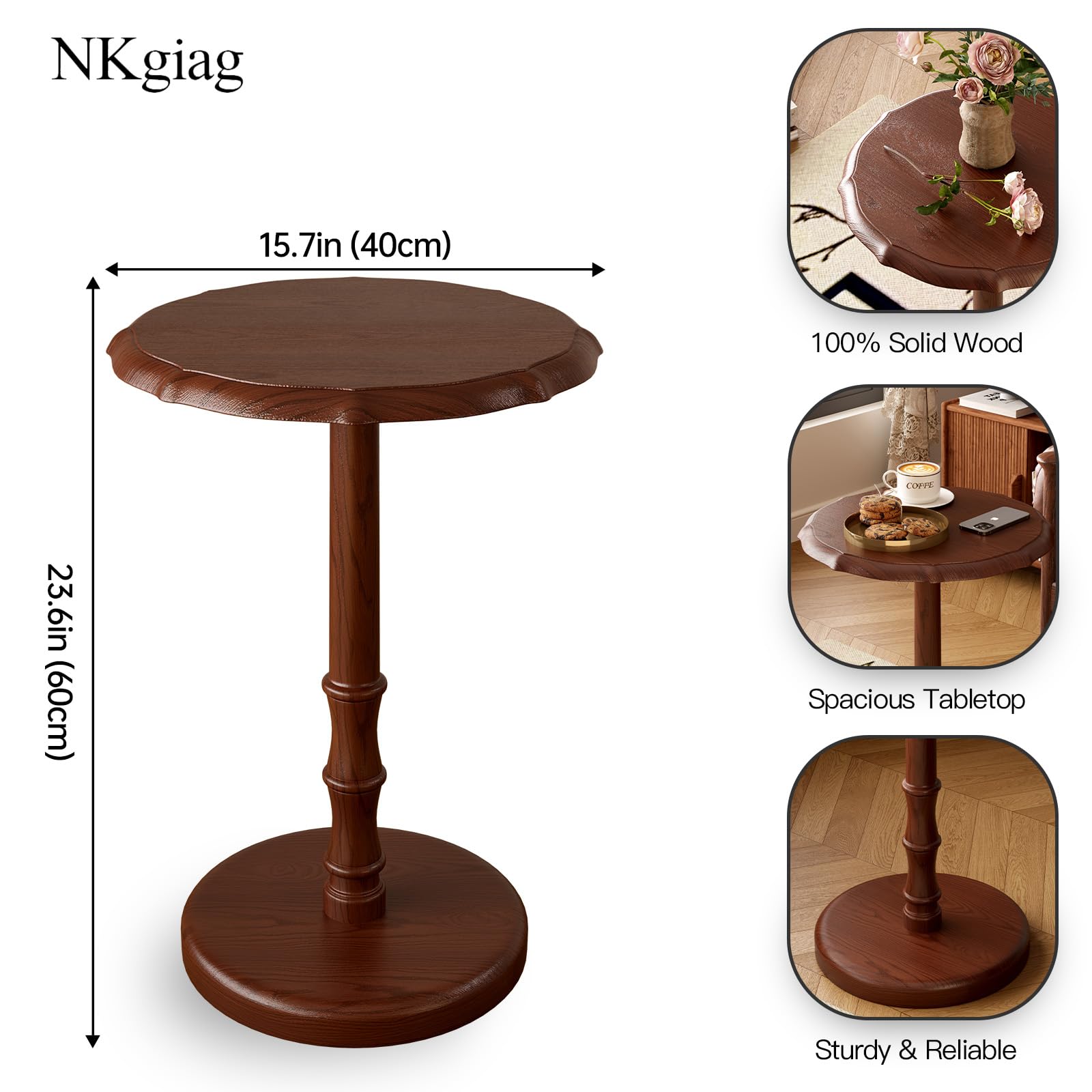 Condition photo showing New/Like New for nkgiag 100% solid wood round pedestal side table, vintage end table for living room bedroom, heavy-d