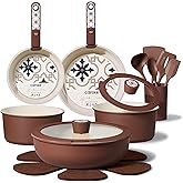 CAROTE 19Pcs Ceramic Cookware Set, Pots and Pans Set Non stick, Non Toxic Cookware Detachable Handle, Kitchen Cooking Set - Induction Cookware, Dishwasher/Oven Safe, PFAS Free, Chocolate