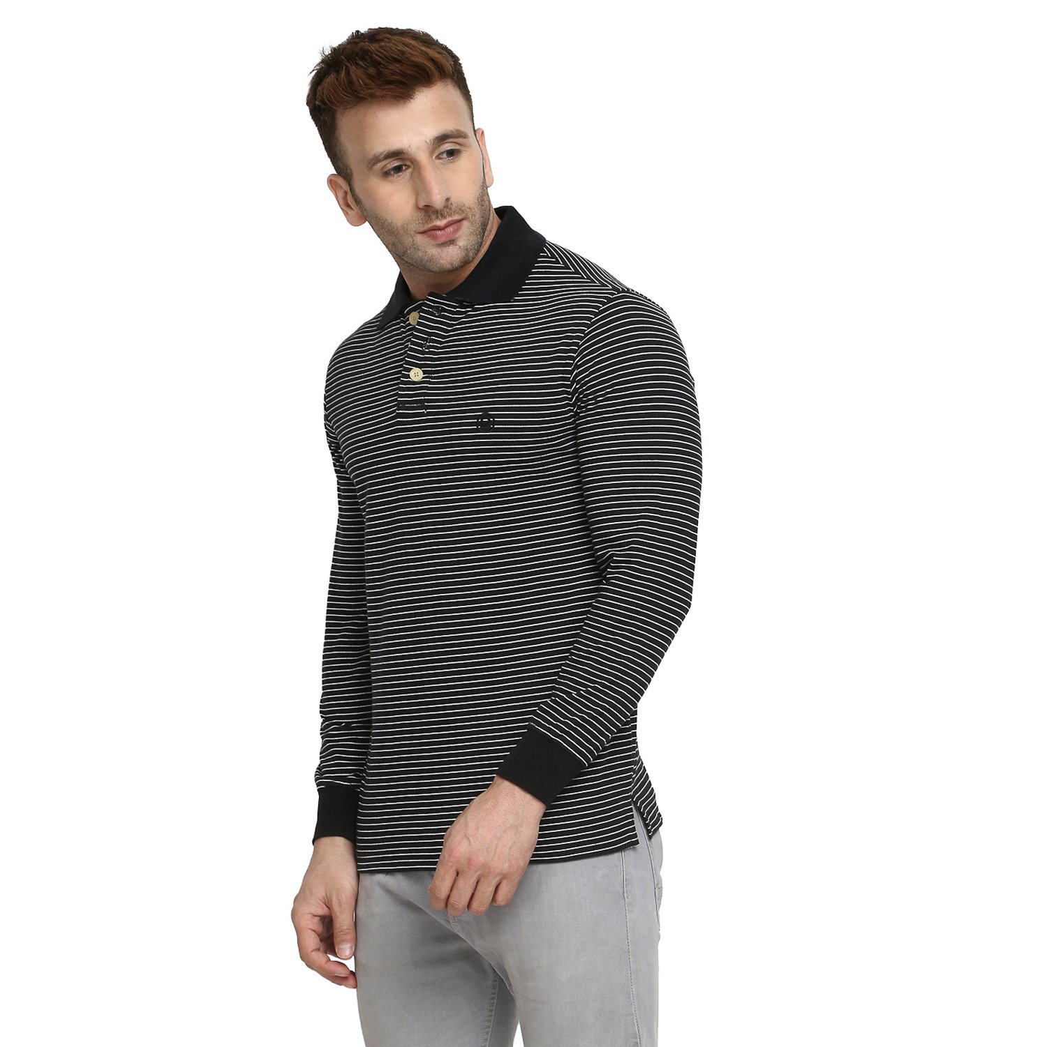 chkokko polo neck full sleeves cotton striped t shirts for mens