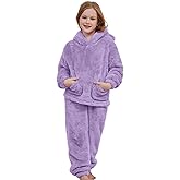 Rousytn Girls Fuzzy Pants Set Fluffy 2 Piece Outfits Bear Ear Hoodie Sweatshirt Fleece Sweatsuit Kids Clothing Sets