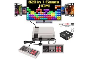 MIAFAEWEL Retro Game Console,Classic Video Games Console Built-in with 820 Games System with AV and HDMI Output,2 Controllers Handheld Games for Ideal Gift. (Gray)