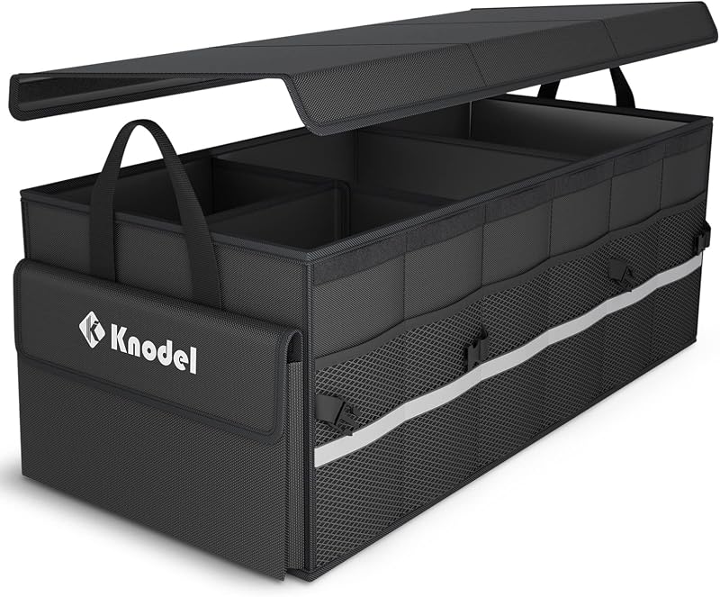 K KNODEL Car Boot Organizer with Foldable Cover Large 3 Compartments