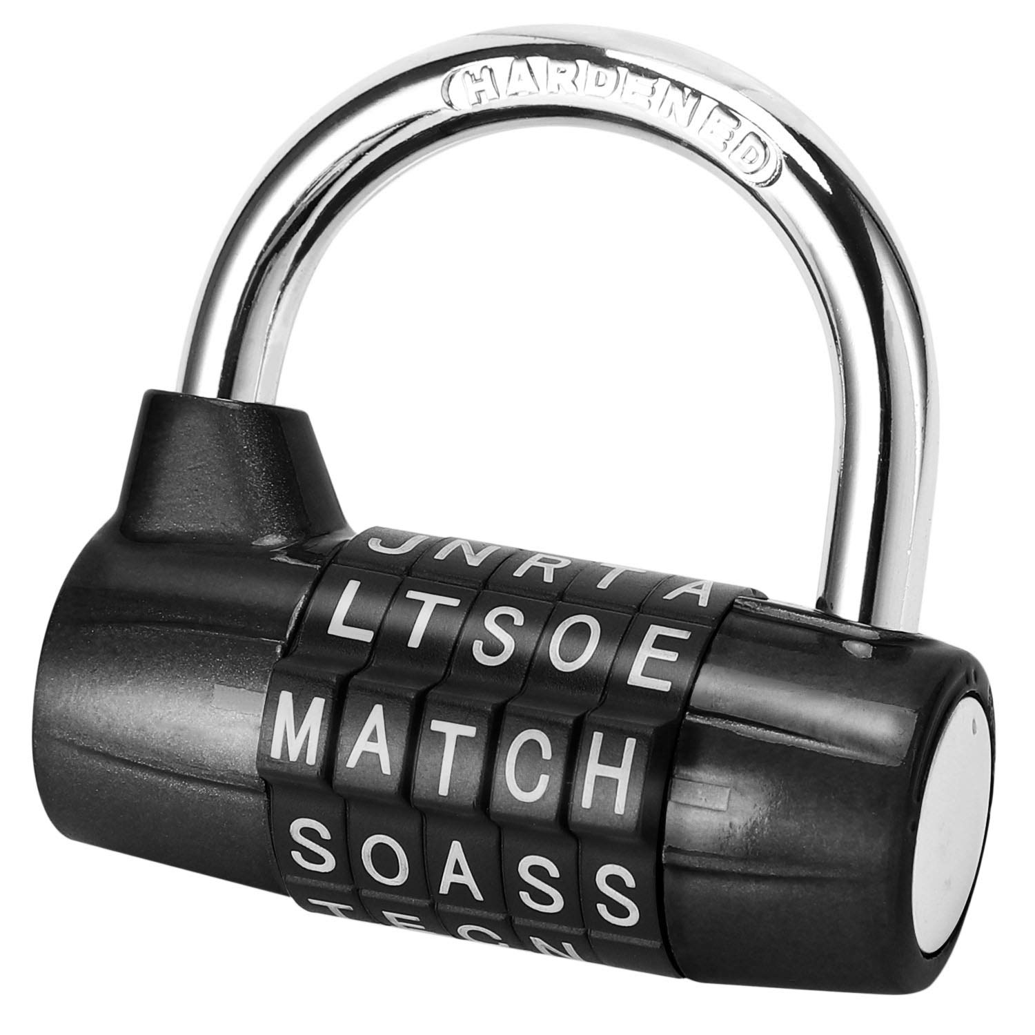 Gym Locker Lock,5 Letter Heavy Duty Alloy Padlock Password Sturdy Security Padlock-Easy to Set Your Own Keyless Resettable Combo-Black