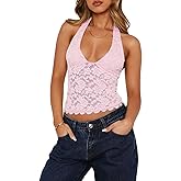Women Sexy Low Plunge Lace Halter Top Sleeveless Backless Sheer Lace Vest Tops Streetwear