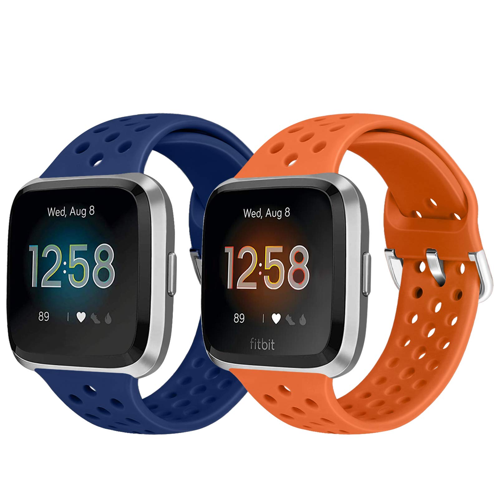 Runostrich Sport Strap Compatible with Fitbit Versa 2/Fitbit Versa/Versa Lite/SE, Soft Silicone Band Replacement Breathable Wristband Accessories for Smart Fitness Watch Women Men(Dark Blue+Orange)