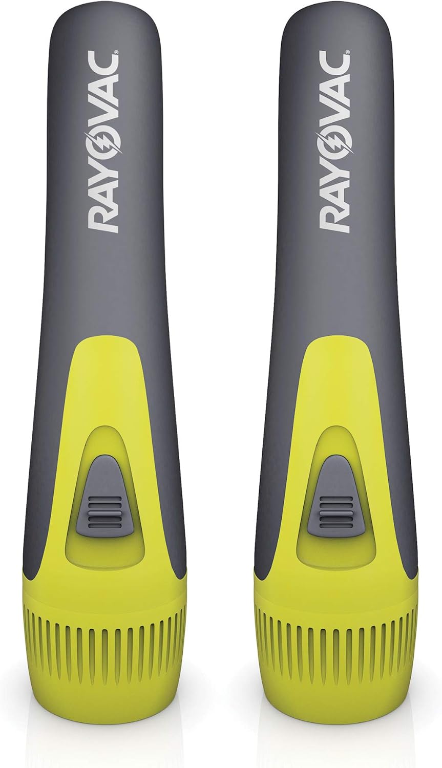 Rayovac LED Flashlight 2 Pack, Comfort Grip Flash Light Set with Batteries Included - Perfect for Power Outages, Emergency Situations, Camping, Hiking, Dog Walking, Blue & Orange (2 Pack) - - 