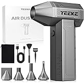 Yeeke Compressed Air Duster, 300000 RPM & 400 G Wind Pressure, 10000 mAh Battery with Fast Charging, 4-Gear Electric Air Duster Rechargeable, Electric Duster Mini Blower with LED for Office Cleaning