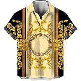 WHNBCW Funny Gold Floral Shirt Fashion Hip Hop Graphic Short Sleeved Button Shirt