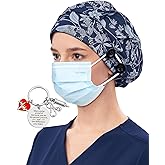 Satin Lined Bouffant Scrub Nurse Cap with 4 Buttons and Sweatband Adjustable
