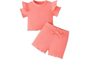 Chuyuku Toddler Girl Clothes Flutter Sleeve Baby Girls Summer Outfits T-Shirts - Cotton Ruffle Top & Shorts Set 6M - 3T