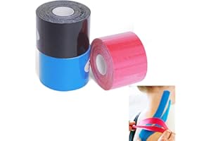 GTAGKOMMEN (3 Uncut Rolls) Waterproof Kinesiology Tape, Hypoallergenic & Breathable K Tape Roll, Athletic Sports Tape, Elastic Athletic Tape for Sports & Weightlifting, Muscle Strain Relief (Black Blue Pink)
