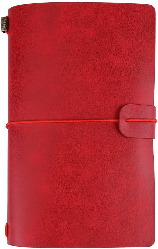 Hilitand Classic 5 Colors PU Leather Travel Notebook Personalized Journal Journal Refillable Notepad (Red)