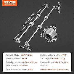 VEVOR Linear Rail Slide SFC20-1200mm 2 PCS 47.2