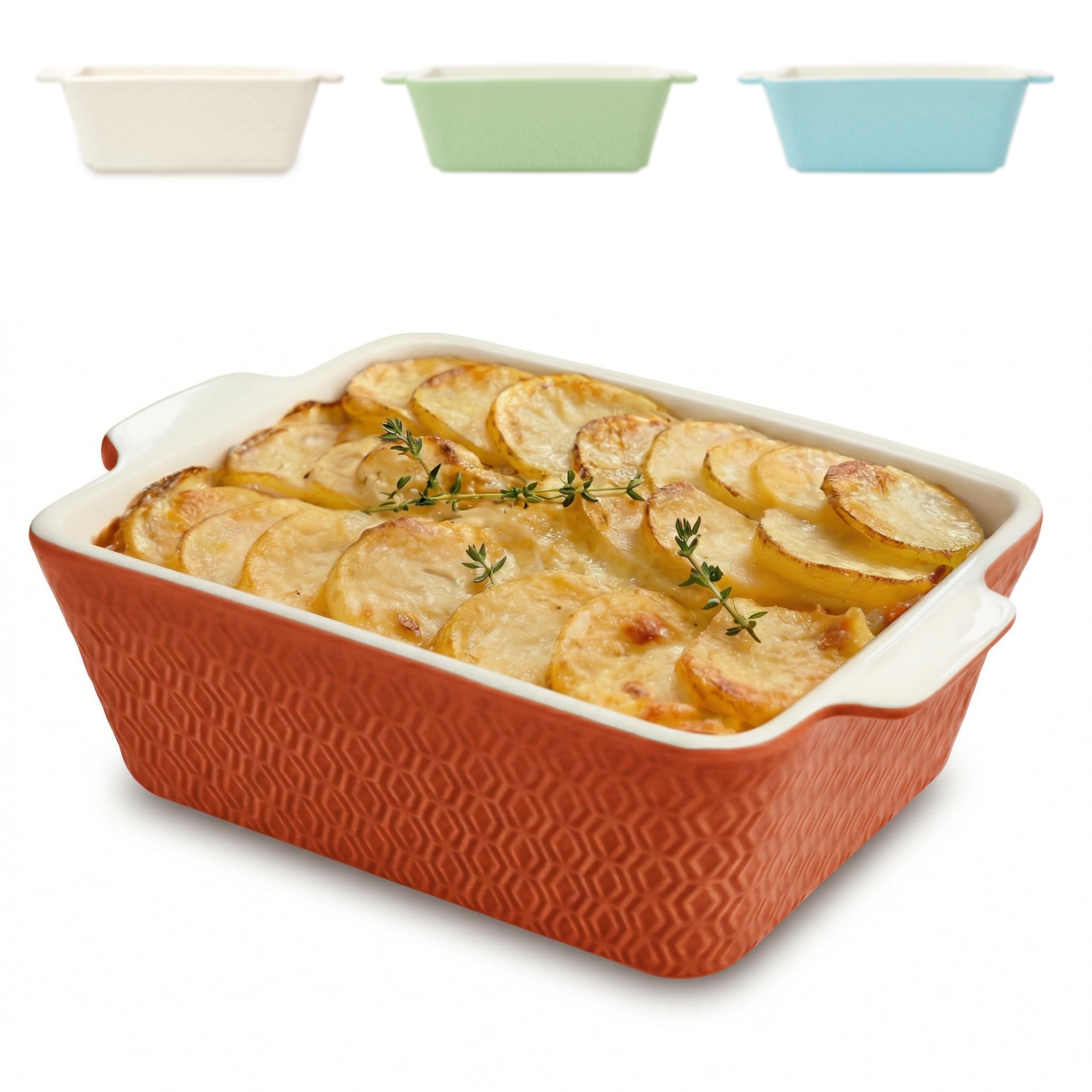 Praknu Ceramic Casserole Dish 21cm - Large Baking Dish for Lasagne, Tiramisu - Non-stick Rectangular Bakeware Dish - Extra High Edge - Oven Safe - Dishwasher Safe - Red — image 1