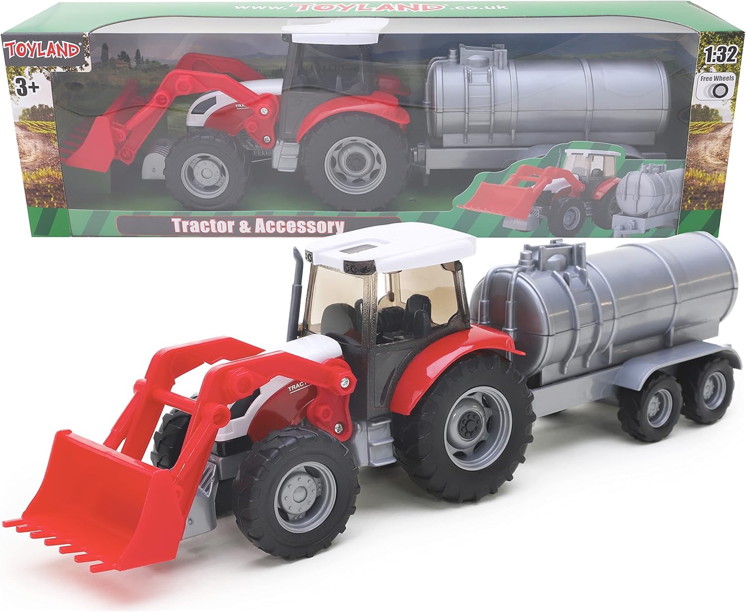 Toyland® Tractor & Trailer Set 1:32 Scale - Boys Vehicle Play Toys (Red)