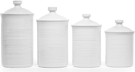 Amazon Com Kitchen Canister Sets For Kitchen Counter Airtight Porcelain Canisters Set Of 4 For Flour Sugar Coffee And So On White Ceramic Jars Tawches Kitchen Dining