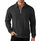 QOSOQ Men's Sweater Quarter Zip Striped Casual Long Sleeve Pullover Fall Winter Spring Color Block Polo Sweatshirts