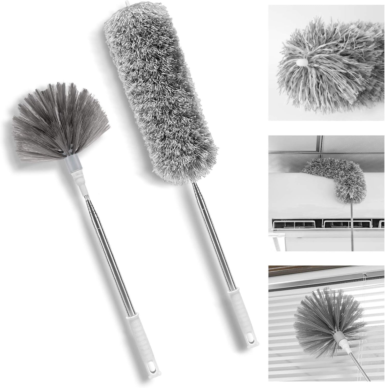 HTLY SPR Feather Duster Cobweb Duster Domed Corner Brush with Telescoping Pole Up to 100″ and