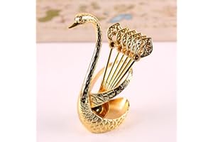 4.8 in Coffee Spoon Set With Holder, Swan Spoon And Fork Holder, Gold Durable Spoons Coffee Station Storage Organizer For Hom