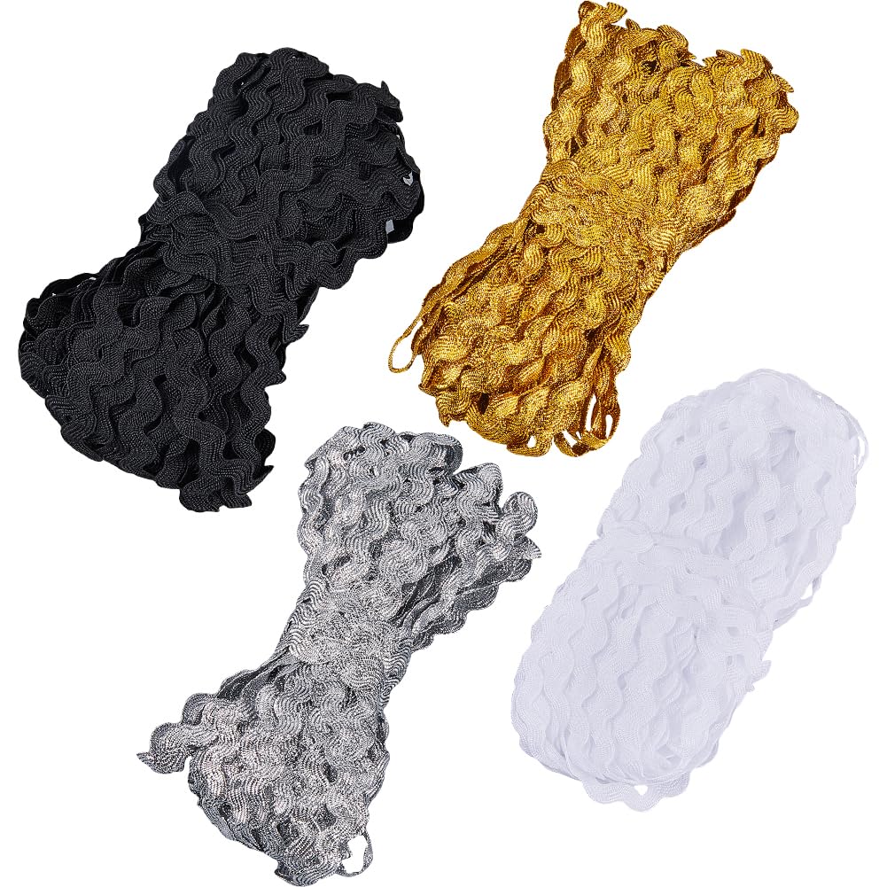 GORGECRAFT 4 Colors 54.6Yds/50M RIC Rac Trim Ribbon Wave Sewing Bending Fringe Trim 3/16 inch~3/8 inch(5~8.5mm) Wide Braids Cords Embellishments for Flower Making Wedding Party Lace Ribbon Craft