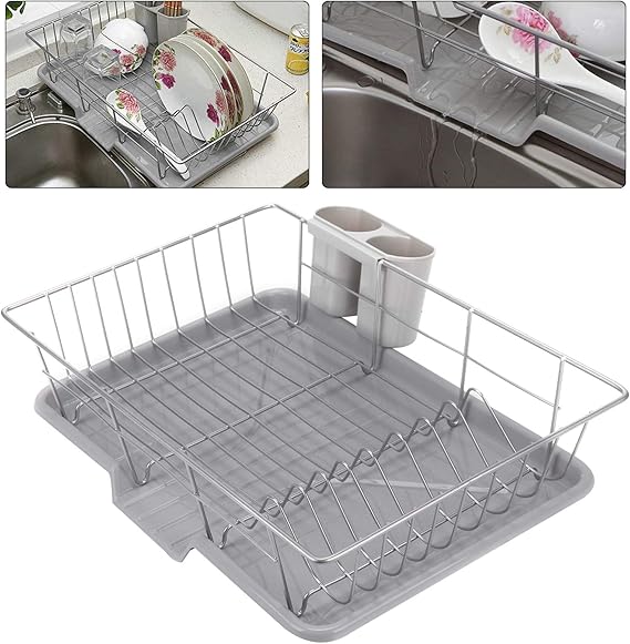Coldshine Metal Dish Drainer, Stainless Steel Dish Rack with Extendable