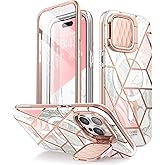 i-Blason Cosmo Magnetic for iPhone 15 Pro Max Case MagSafe with Camera Cover Stand, Slim Style Full-Body Phone Case for iPhone 15 Pro Max with Built-in Screen Protector & Kickstand (Marble)