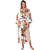 Women's Satin Kimono Robe Floral Long Silky Robes Bridal Kimonos Bridesmaid Party Dressing Gown